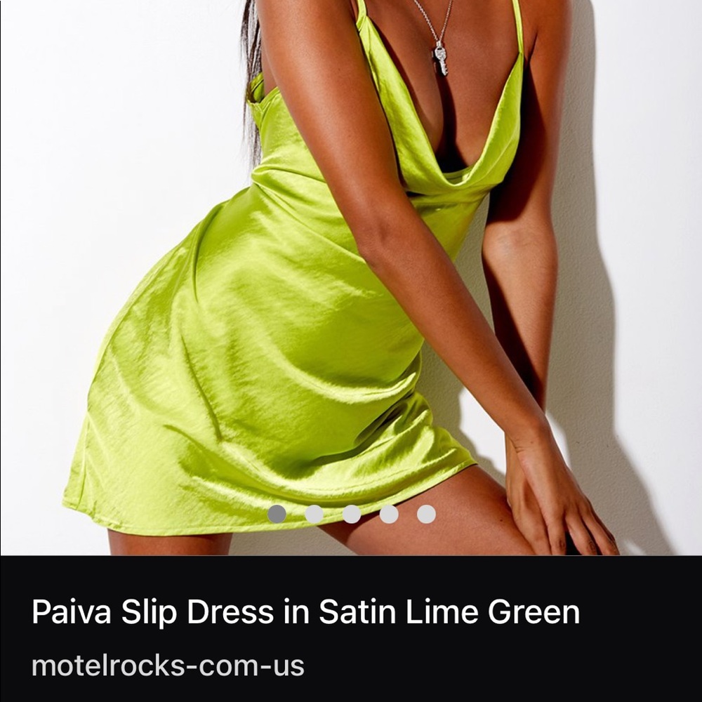 Motel Rocks Paiva Slip Dress in Satin Lime Green